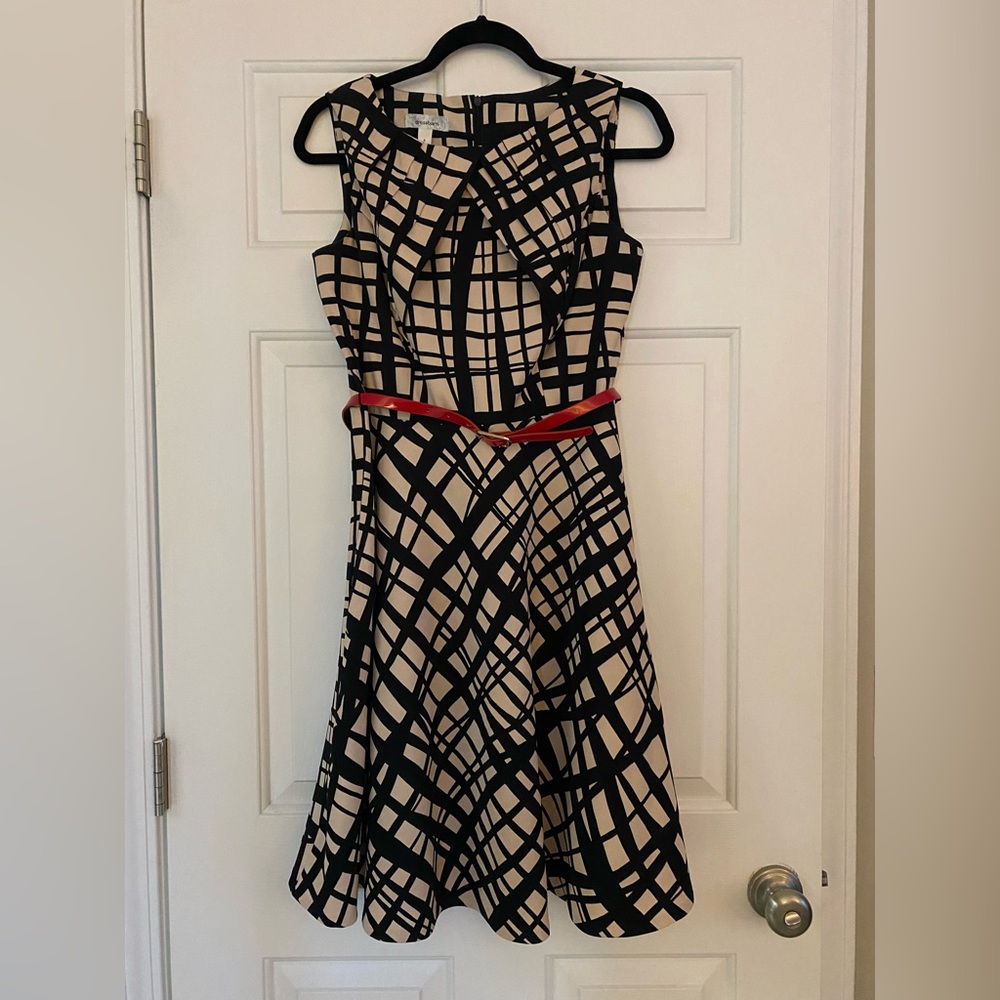 Dress Barn Black and White A-Line Midi Dress